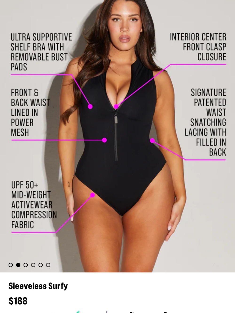 Zip-Front Sleeveless One-Piece Swimsuit — Black - Picture 3 of 3